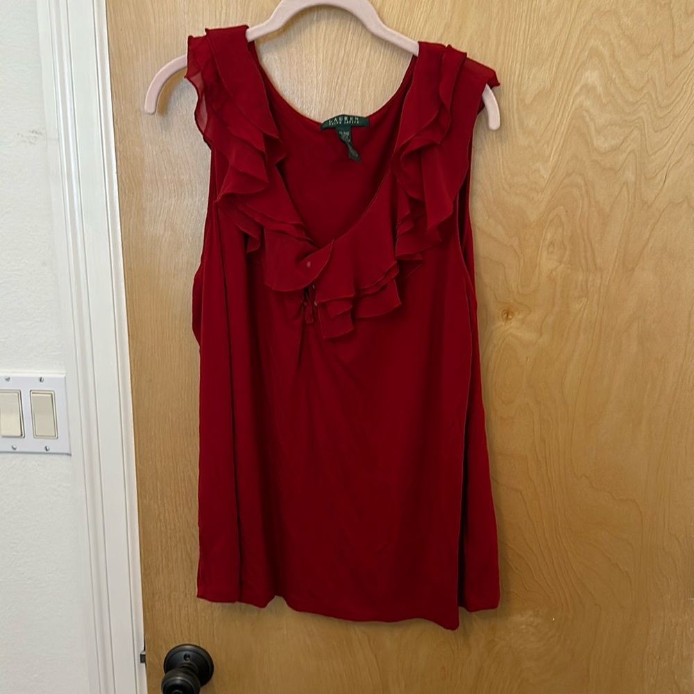 Lauren Ralph Lauren Red Ruffled Sleeveless Blouse